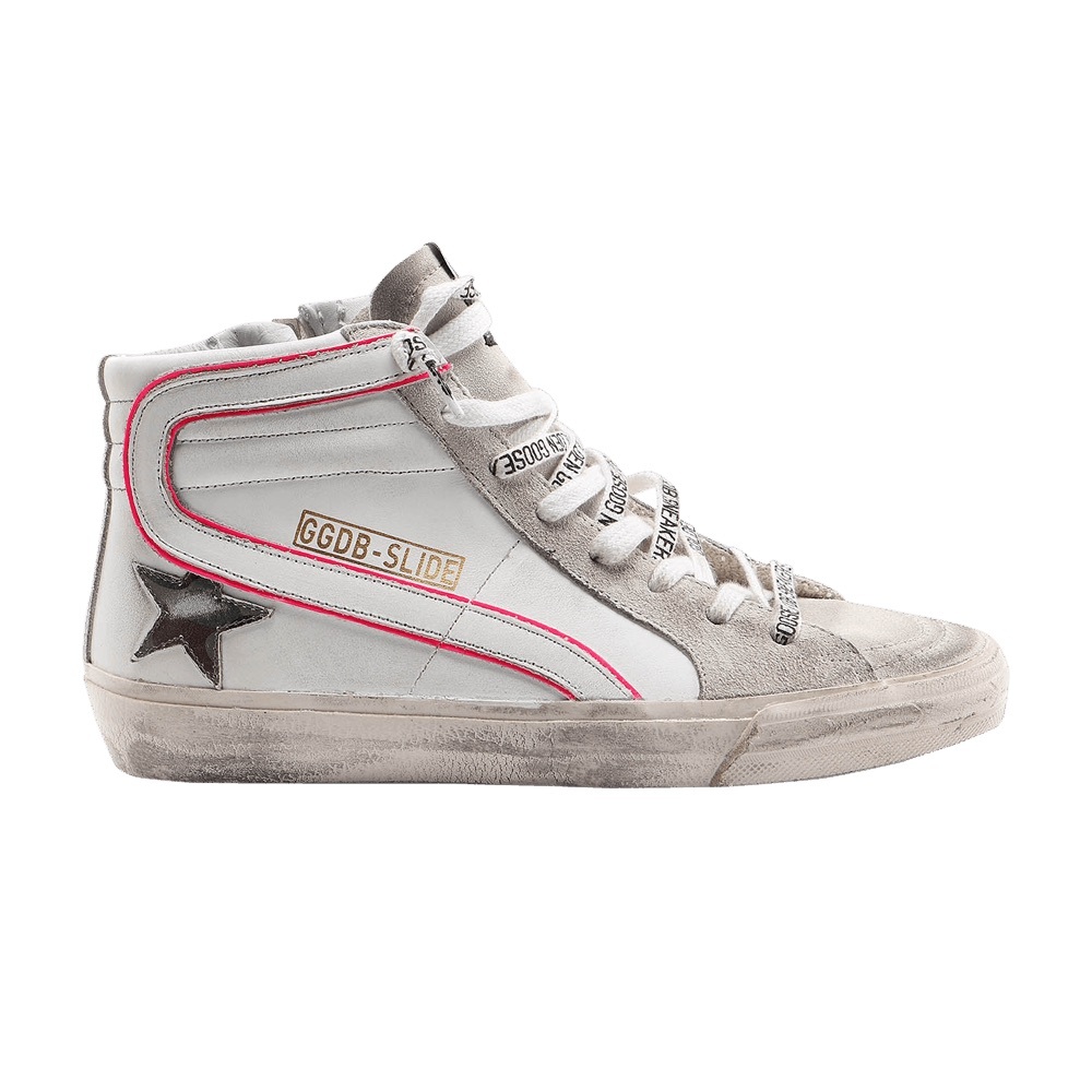 Golden Goose White and Pink High-Top Sneakers (caption)
